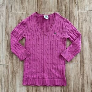 Lacoste pink v-neck cable knit 3/4 sleeve sweater Size 36